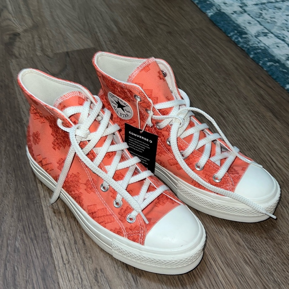 Burnt orange and cream Converse high tops NWT
